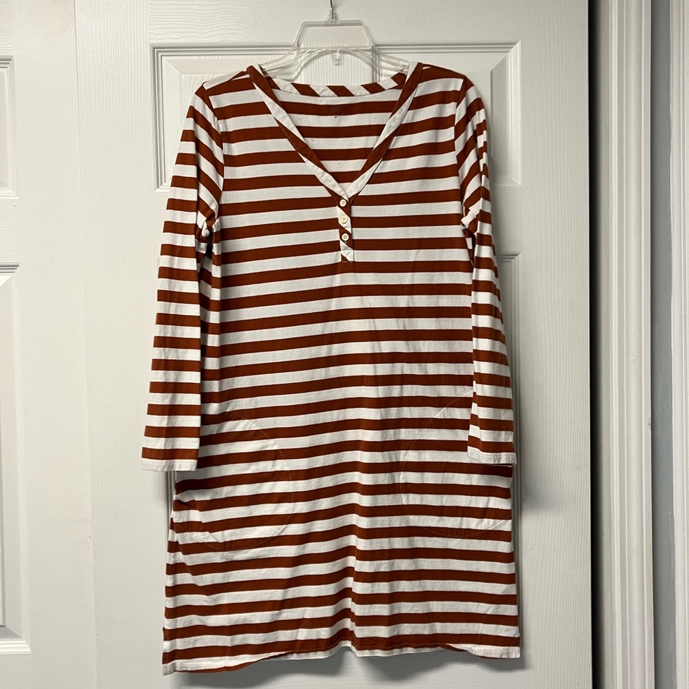 Garnet Hill Terracotta and White Striped Cotton dress with pockets!